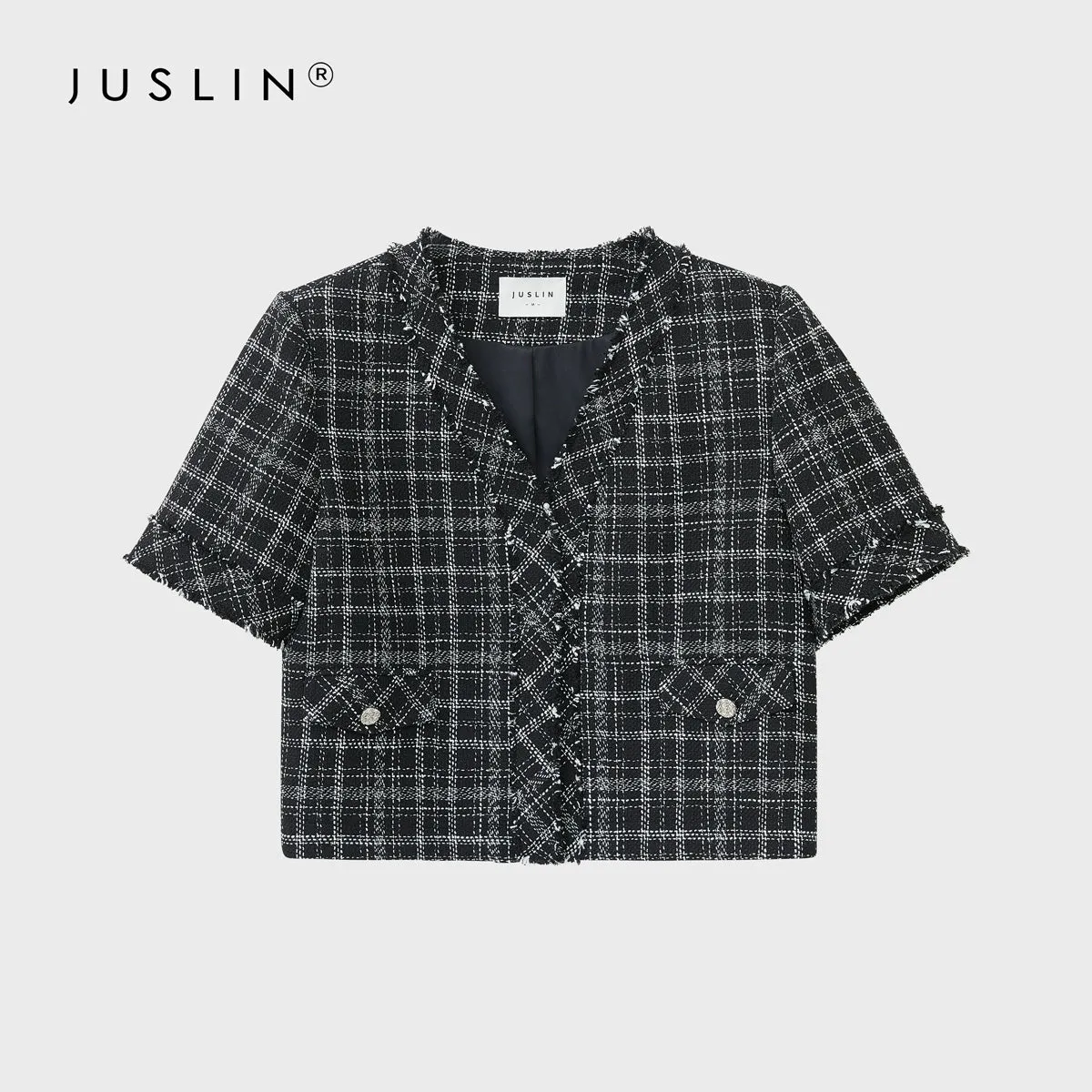 Woven Texture Plaid Jacket and Vest Set