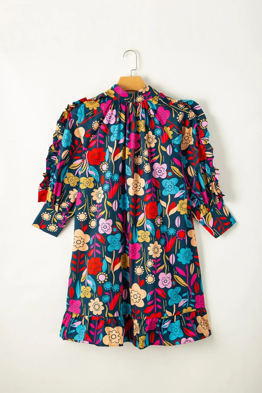 Wrenley Printed Notched Lantern Sleeve Mini Dress