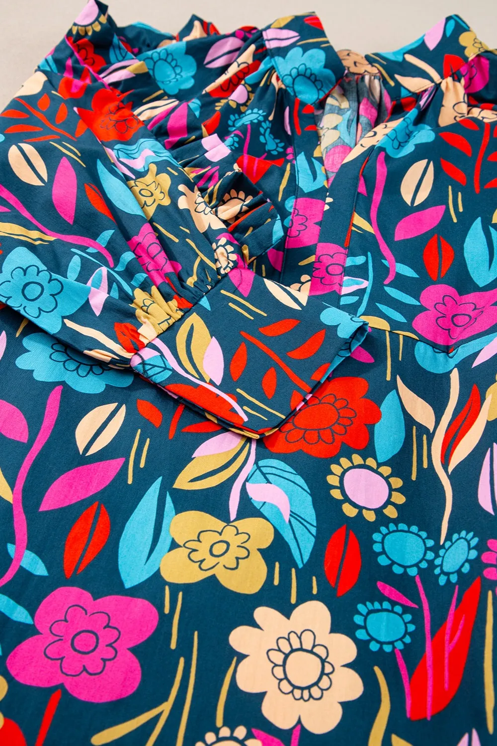 Wrenley Printed Notched Lantern Sleeve Mini Dress