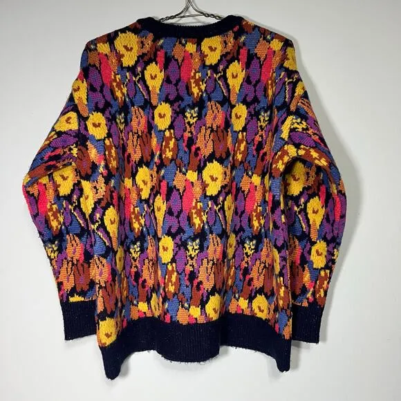 Zara Size Medium Multicolor Jacquard Oversized Sweater Boho Layer Sparkle Accent
