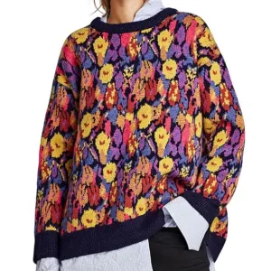 Zara Size Medium Multicolor Jacquard Oversized Sweater Boho Layer Sparkle Accent