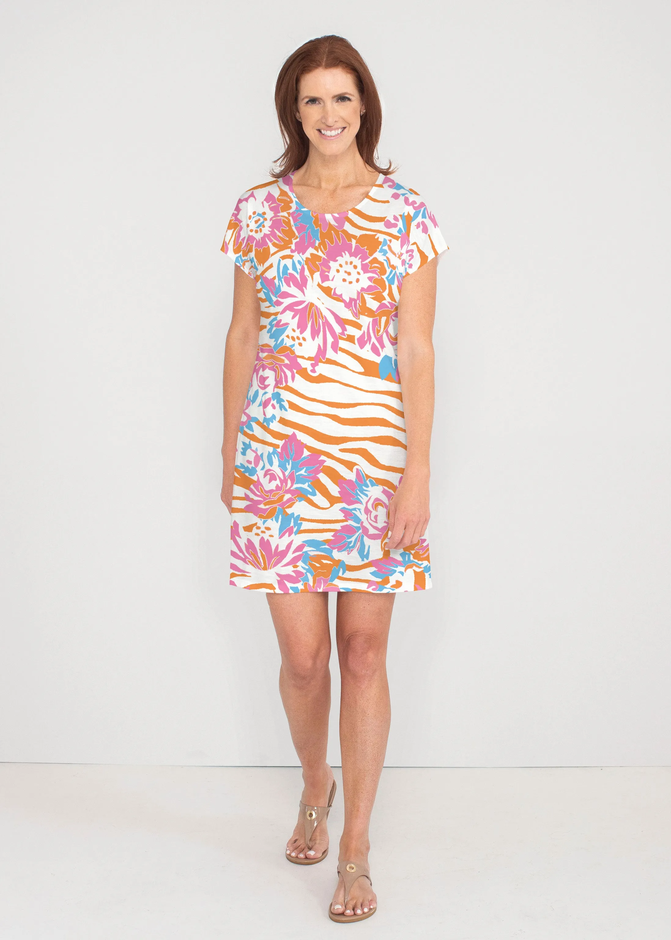Zebra Posy Orange (8119) ~ Lucy Tee Dress